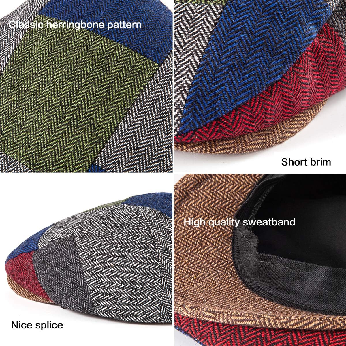 Herringbone Flat Ivy Newsboy Cap for Men Classic Wool Blend Tweed Cabbie Hat - Image 6