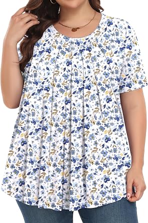 Tencede Plus Size Tops for Women Summer Shirts Crew Neck Short Sleeve