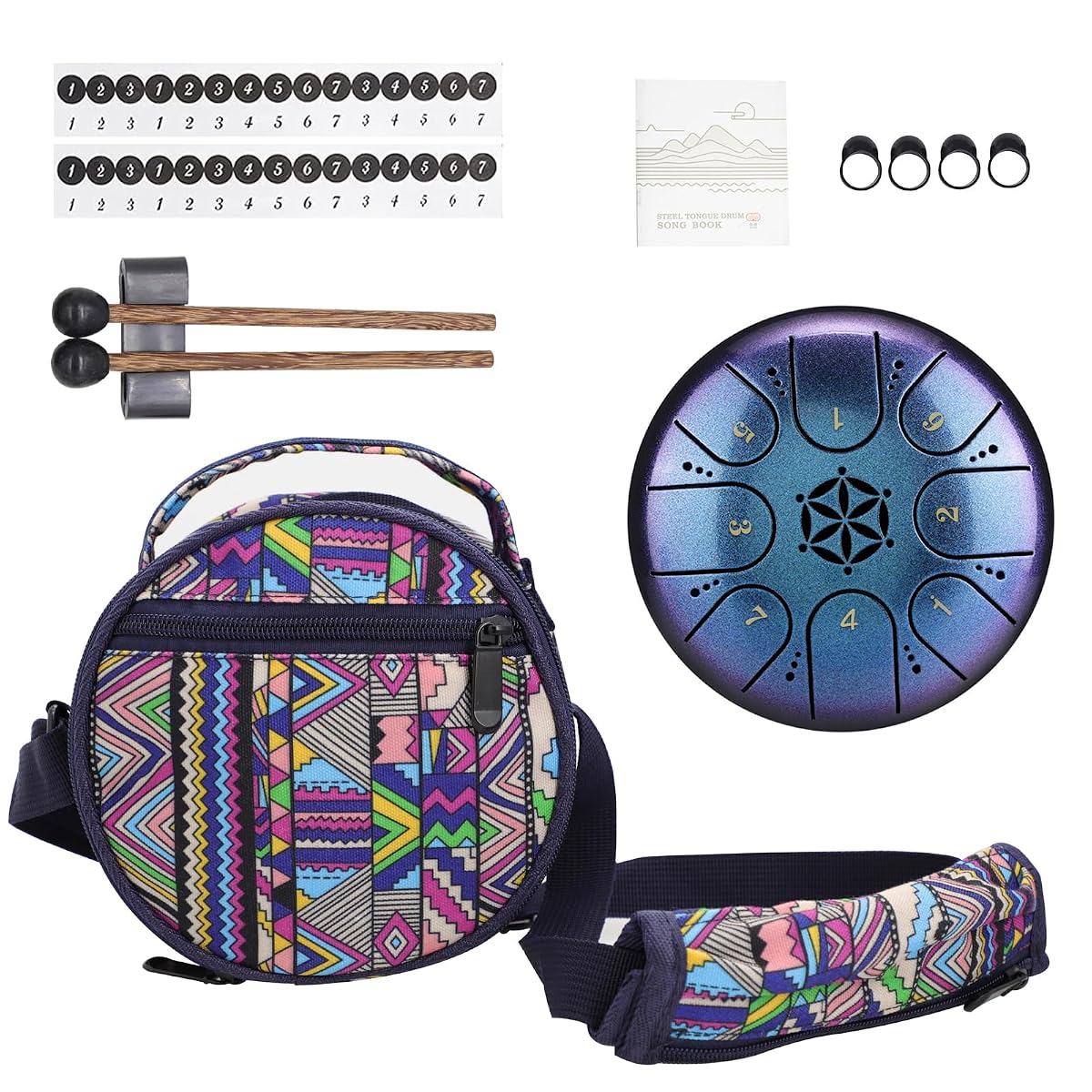Rayzm Bęben językowy ze stali tytanowej z torbą do przenoszenia, 5 cali (13 cm) 8 nut skala diatoniczna Handpan Tank Drum Kit, przenośny instrument perkusyjny w tonacji C.