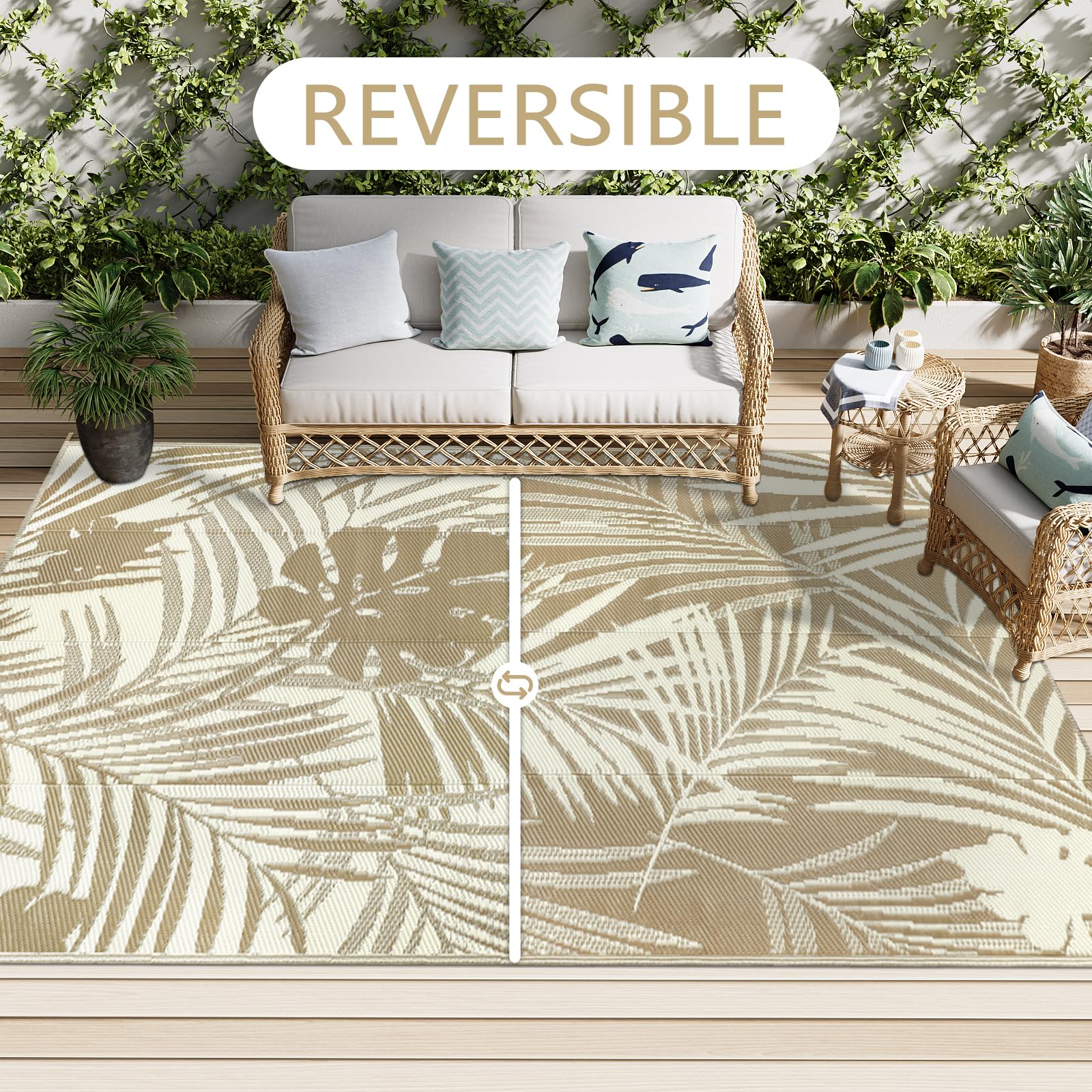Famibay Alfombras exteriores impermeables, paja de plástico reversible, manta de picnic portátil para jardín, camping, balcón, terraza, patio, porche, playa, barbacoa