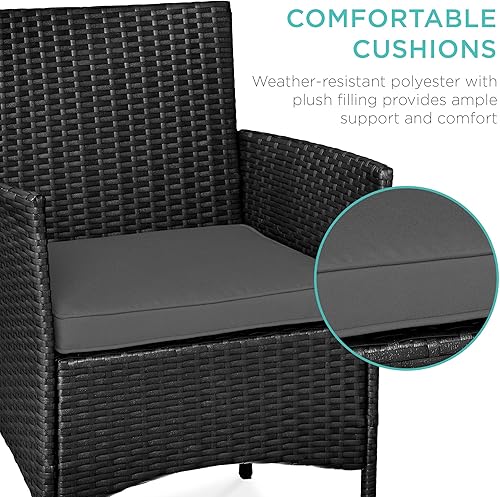 Miniatura 59 de Best Choice Products Juego de 3 piezas de mimbre para conversación al aire libre, muebles de patio que ahorran espacio para jardín con mesa