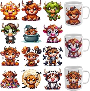 12 PCS UV DTF Stickers Halloween Cow UV DTF Cup Wrap for Mugs | Cold Transfer, HD Prints, UV Protective Layer, Transparent Film, Multiple Pattern Designs for UV DTF Cup Transfer Decals