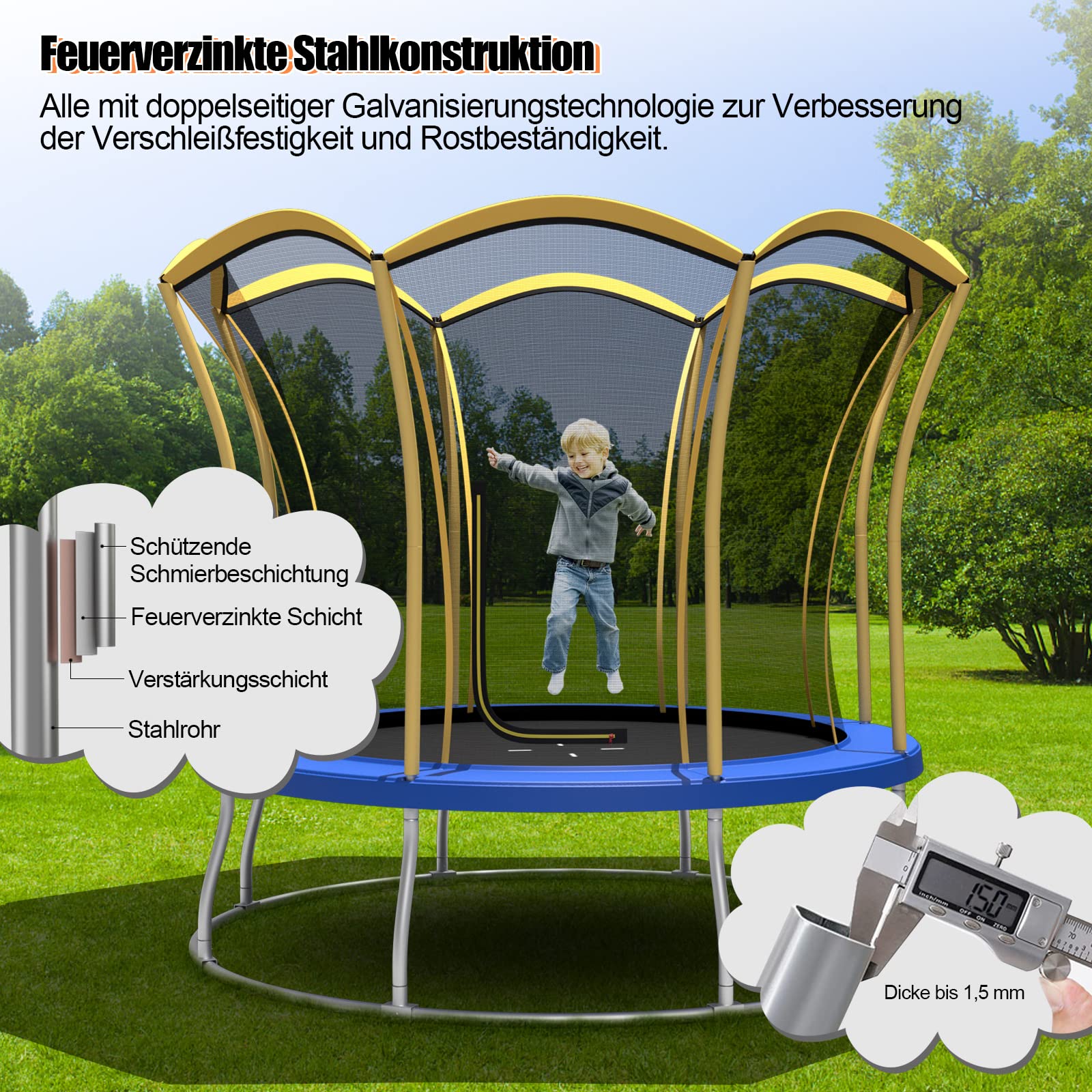 COSTWAY φ244cm/ 305cm Gartentrampolin mit Blumenform, GS Zertifiziert, Trampolin Outdoor mit Sicherheitsnetz, gepolsterten Stangen & Randabdeckung, Kindertrampolin Komplettset bis 190 kg belastbar