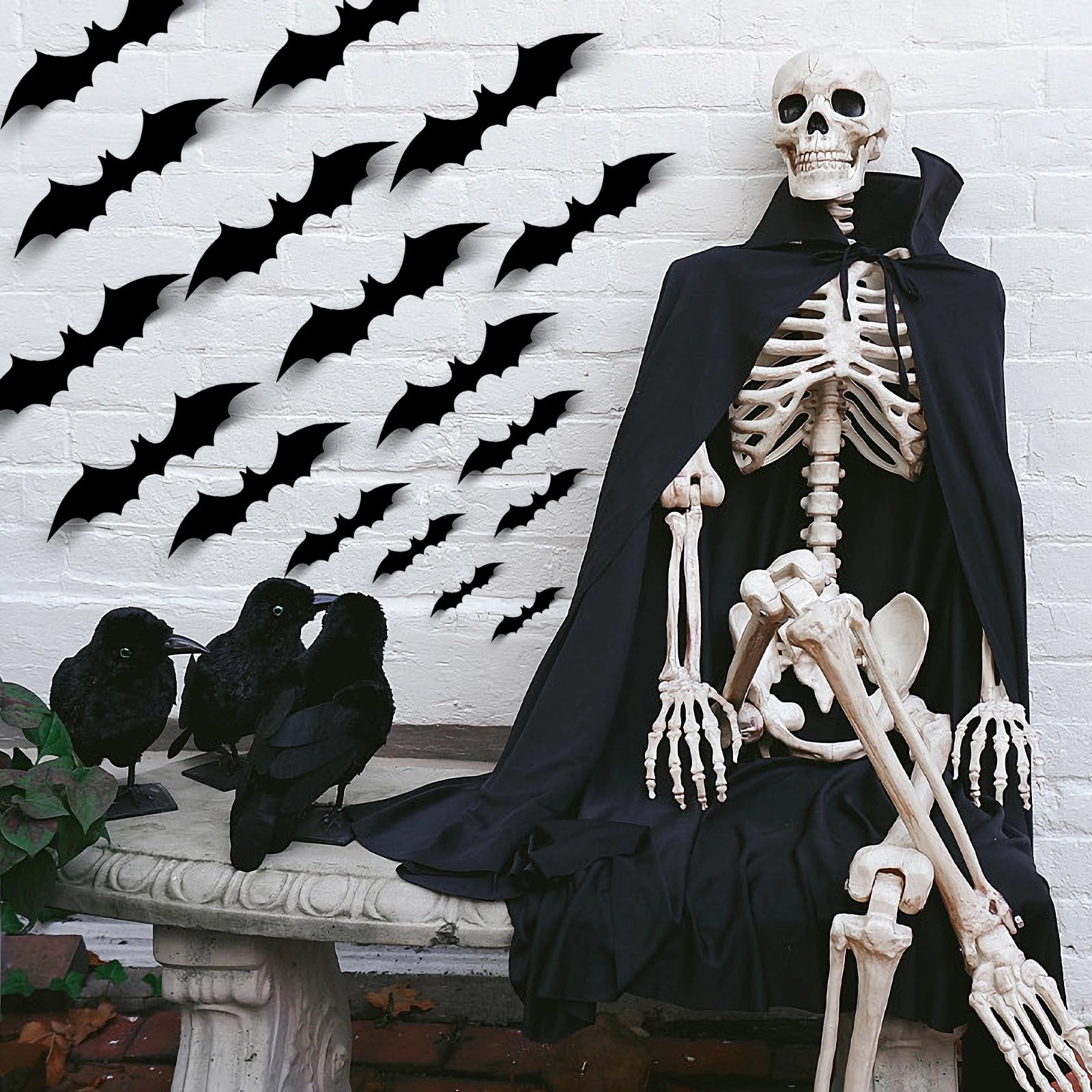 Lot De 96 Autocollants Chauve-souris 3D Halloween - 4 Tailles, PVC Réutilisable - Décoration Mur Et Fenêtre - 5