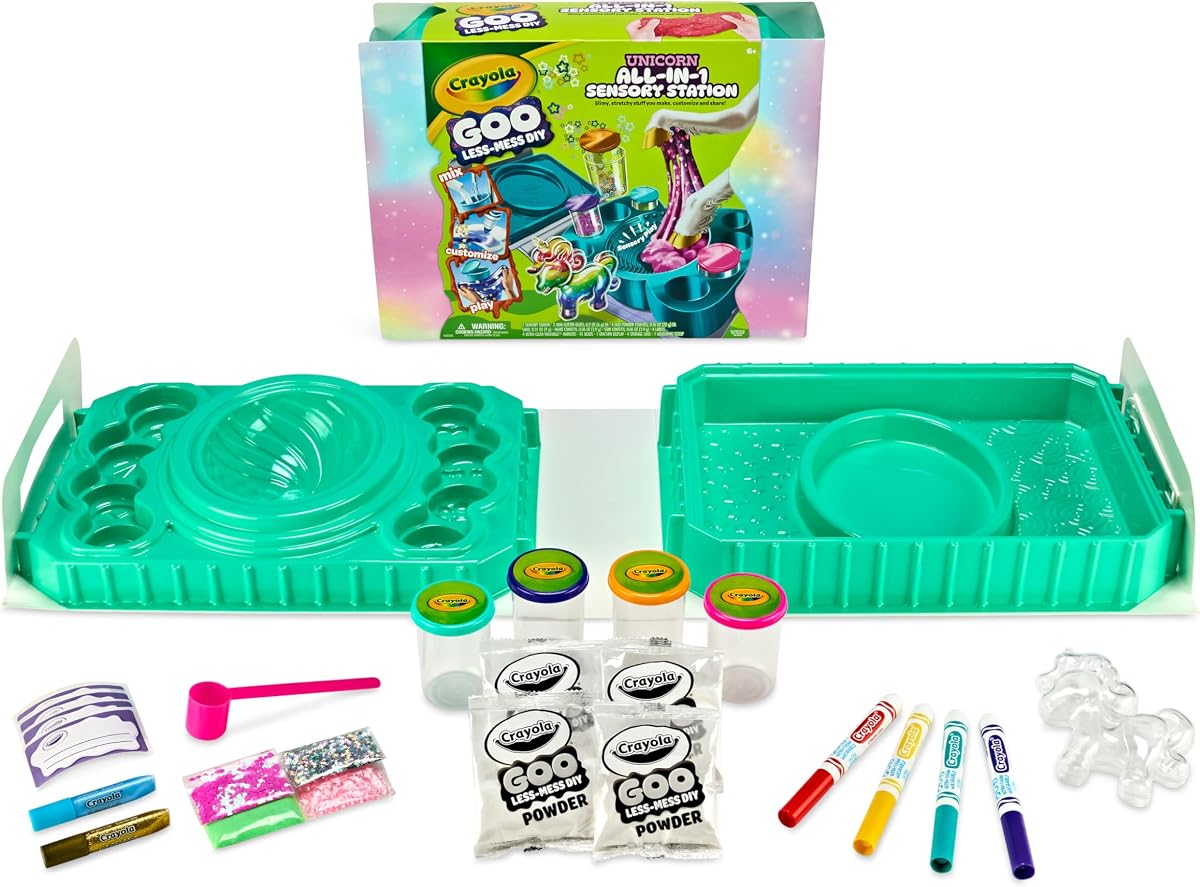 Goo Estación de arte sensorial todo en 1, kit para hacer limo de unicornio para niños, relleno esencial de canasta de Pascua, juego de manualidades y manualidades, masilla sensorial personalizable, juguetes y regalos, 6+