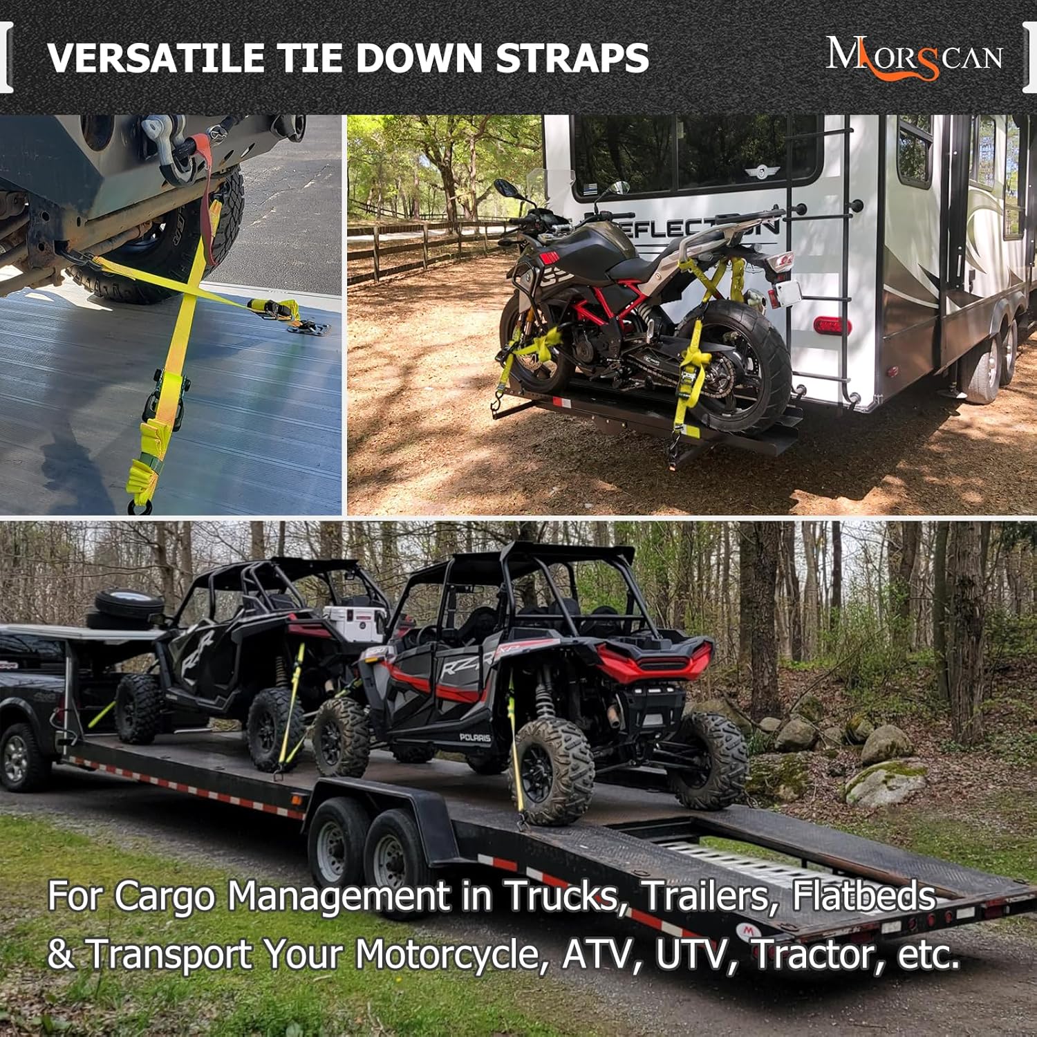 4-Pack 1.5" x15' Ratchet Straps Kit - 5,000lbs Break Strength Heavy Duty Tie Down Straps with Safety S Hooks & Soft Loops for Load Securement Tie-Down in Trucks Trailers ATV UTV Motorcycle - Image 7