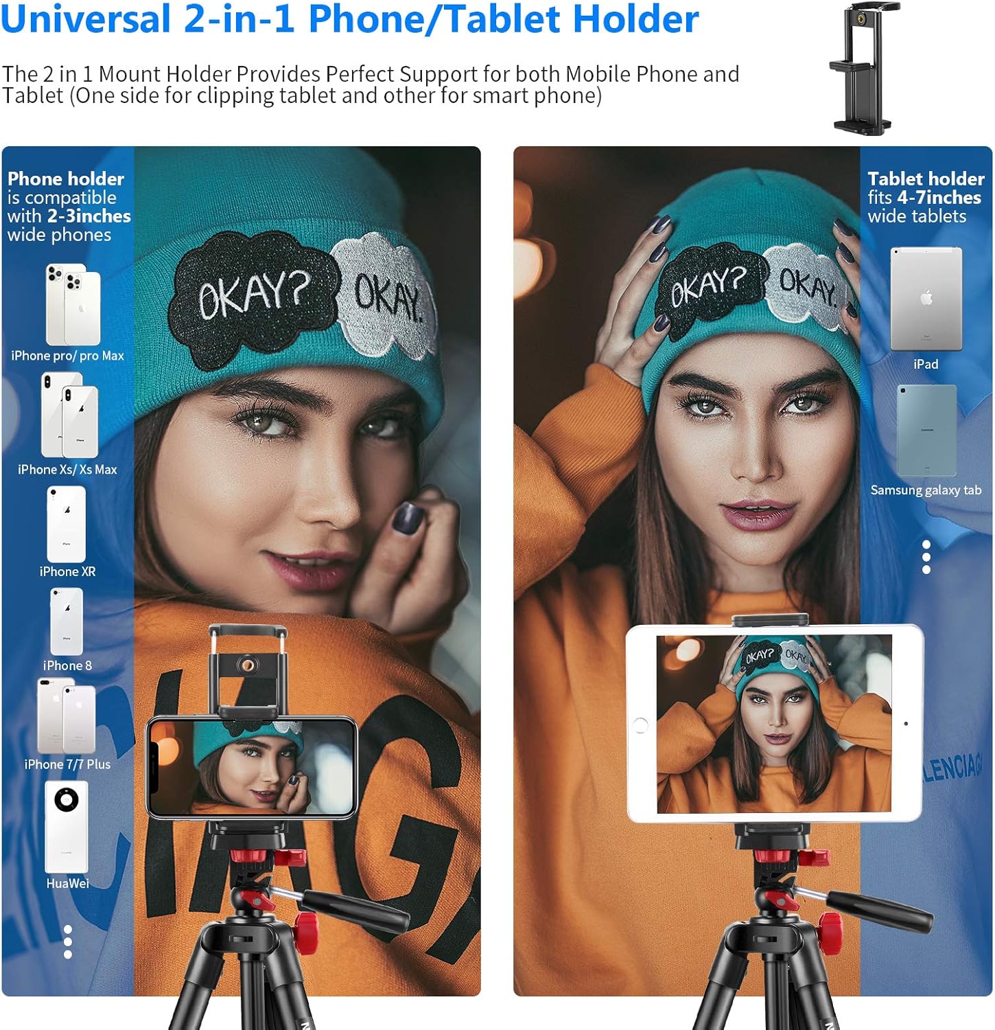 Neewer Tripod Kit, 54-Inch Travel Tripod with Remote, Carrying Bag and 2-in-1 Phone & Tablet Clamp, Compatible with Smartphones, Tablets, GoPro, Ring Lights, and Mirrorless Cameras, Max Load 6.6lb/3kg : Electronics