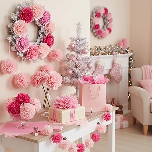Miniatura 8 de Qilery 500 hojas de papel de seda rosa a granel para bolsas de regalo de 20 x 30 pulgadas, sin ácidos, hojas de papel de regalo para decoración del