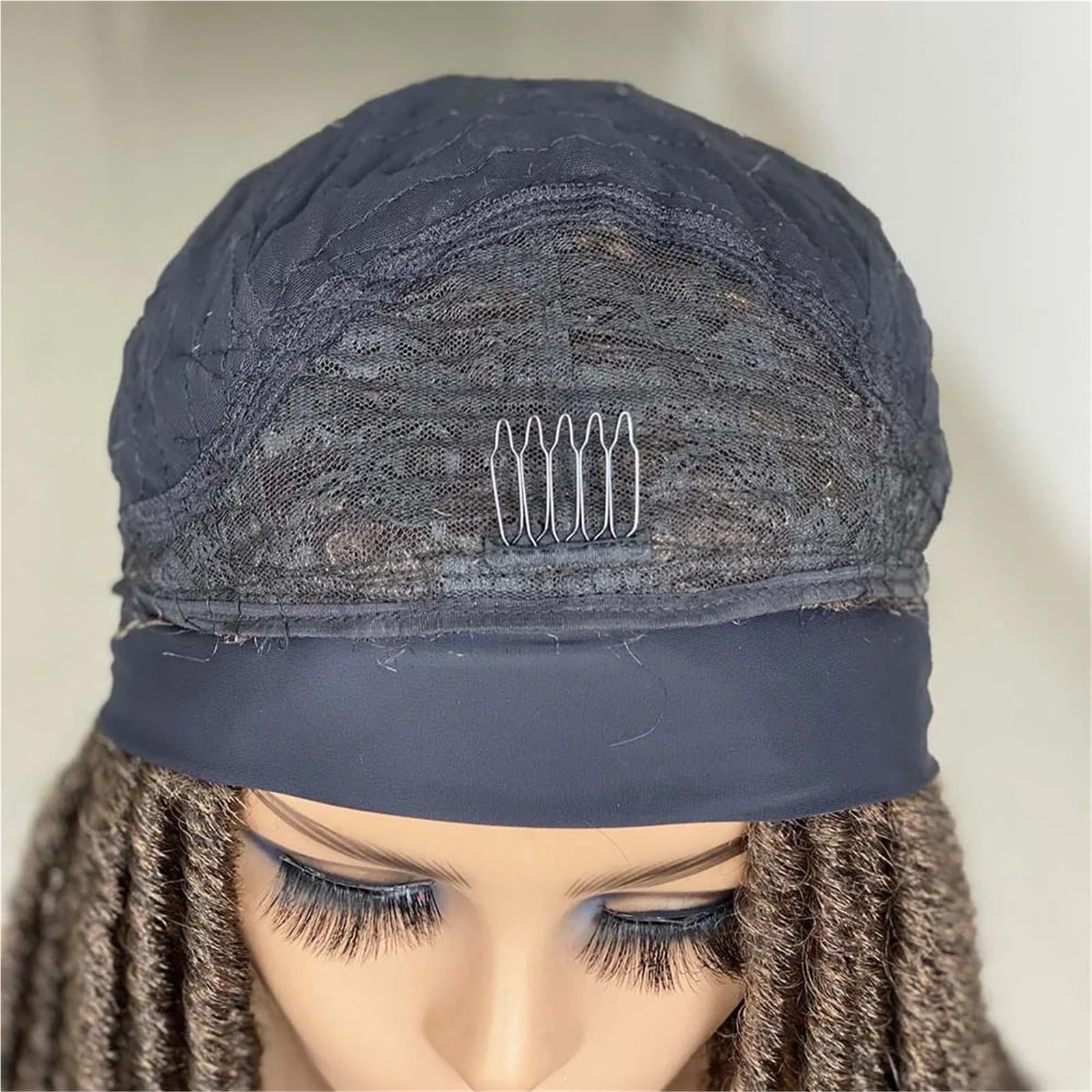 Parrucca sintetica Dreadlock con fascia per capelli - Parrucca nera termica stile treccia all'uncinetto per l'uso quotidiano(Black)
