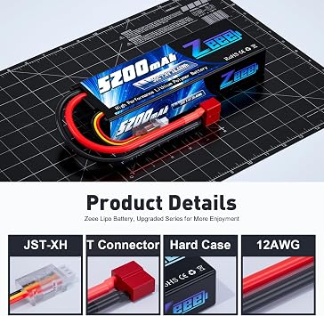 Zeee 7.4V Lipo Battery 2S 50C 5200mAh Lipos Hard Case with T Connector for RC Car Trucks 1/8 1/10 RC Vehicles(2 Packs)
