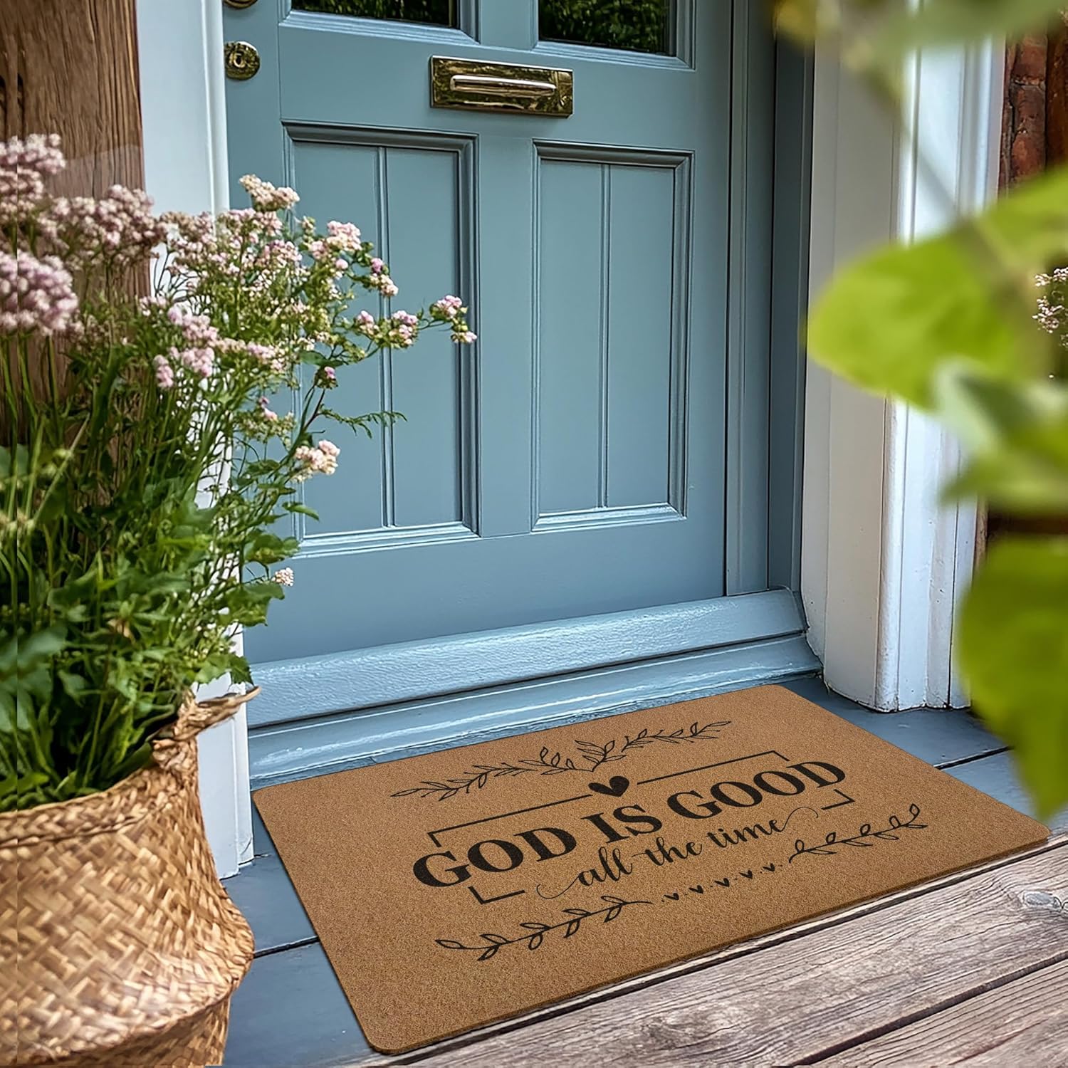 Christian God is Good Door Mat Doormat, Bible Verse Welcome Front Door Mat Indoor Outdoor Entrance, Rustic Religious Artificial Coir Doormats Rugs for Porch Patio Entryway Home Decor 30x17in