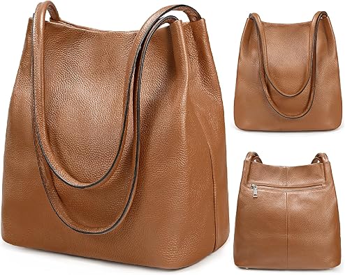 YALUXE Womens Soft Genuine Leather Tote Bucket Bags Hobo Shoulder Bags Trendy Purse and Handbags