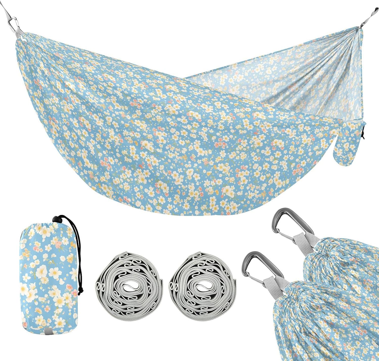 Aesthetic Flores Blue Outdoor Hammocks Portable Folding Hammock for Outside Camping Essentials