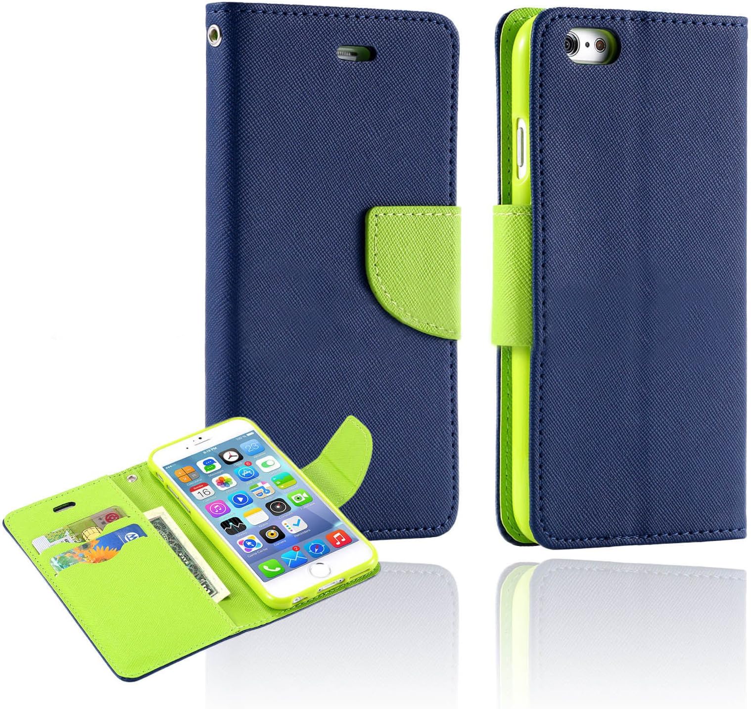 Celace(TM) Wallet Carrying Flip Case with Card Slots & Stand for iPhone 6 Plus [5.5 inch] (Dark Blue)