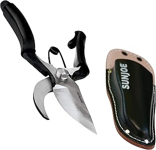 Senteibasami Carbon Steel Pruner/Secateurs with Genuine Leather Holster & Non-Slip Grip. Made in Japan by Nisaku for SunJoe