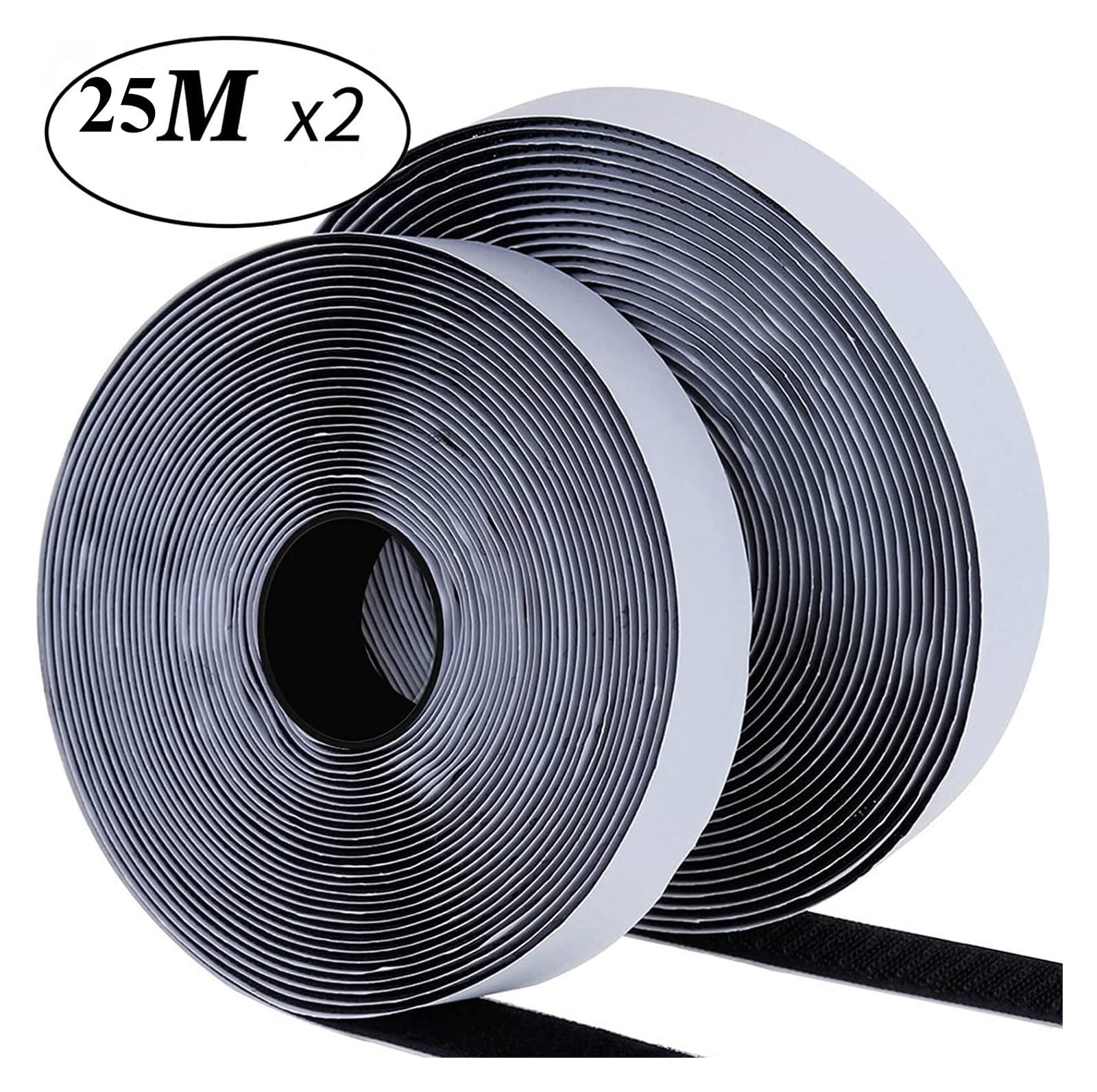 Cinta adhesiva de 20 mm, autoadhesiva, extrafuerte, doble cara, con almohadilla, cierre gancho y bucle esponjoso, color negro(25Meter)