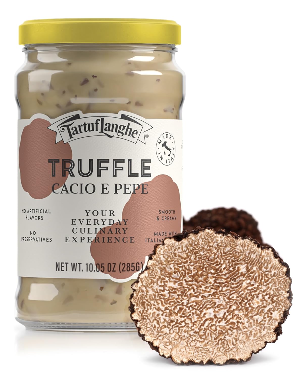 TartufLanghe Cacio e Pepe Truffle Sauce - Authentic Italian Pasta Sauce with Black Truffle & Pecorino Romano Cheese for Risottos, Gnocchi, Ravioli, Imported from Italy - 10.05 oz