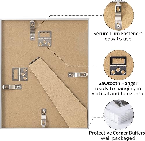 Miniatura 164 de Fun Memories Portarretratos de metal de 16 x 20 pulgadas con paspartú de 11 x 14 pulgadas, acabado de aluminio cepillado, parte delantera de vidrio