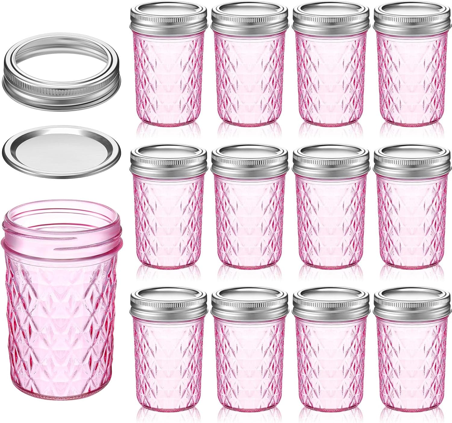 Zhehao 12 Pcs 8 oz Colored Mason Jars with Lids, Mini Regular Mouth Canning Jelly Honey Jars for Wedding Shower Favors DIY Candle Holding Spice Jam Fruit Smoothie Salad Dressing Ketchup(Pink)
