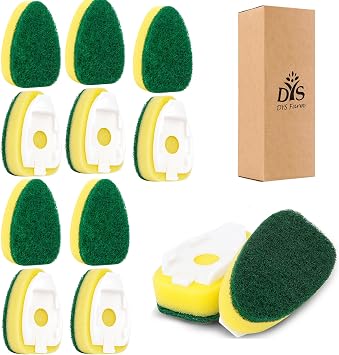 Dishwand Sponge Refills 12-Pack Heavy Duty Non-Scratch Replacement Heads for Dishwand Handle | Soap Dispensing Scrubber Pads | Kitchen Cleaning Supplies Green
