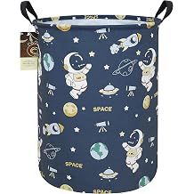 Collapsible Fabric Storage Basket, Waterproof Laundry Hamper with Handles, Round Storage Bin for Clothes, Foldable Organizer for Bedroom Nursery BathroomSpace Astronaut