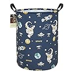 HUNRUNG Laundry Hamper,Large Canvas Fabric Lightweight Storage Basket Toy Organizer Dirty Clothes Collapsible Waterproof for College DormsRound-Blue Space Astronaut