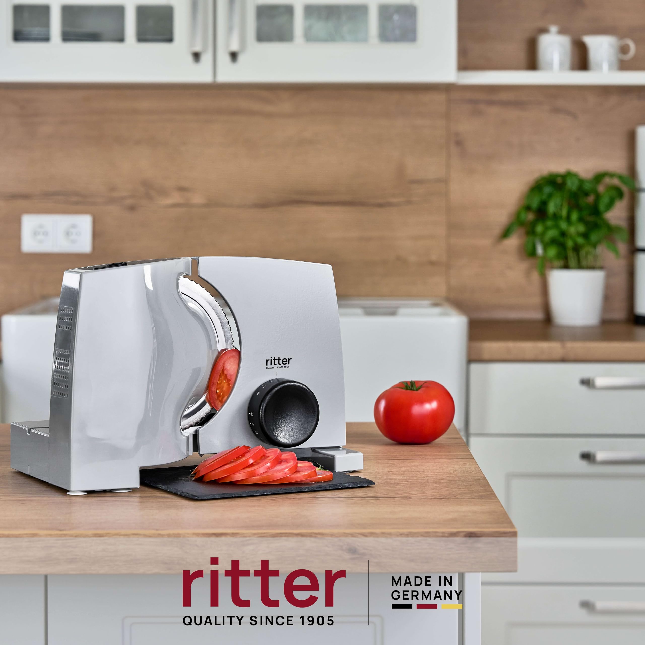 Ritter Nova 1 Duo Plus Elektrischer Allesschneider Schneidemaschine Metall ECO-Motor Made in Germany Grau