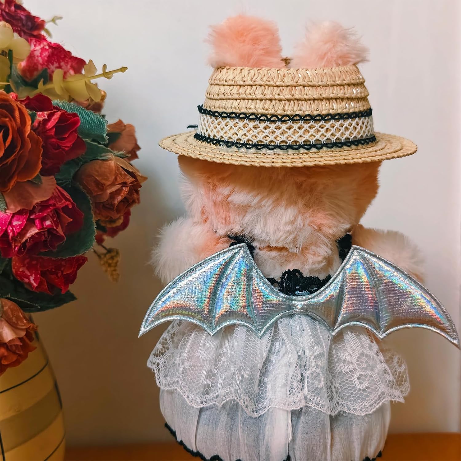 White Doll Clothes for Labubu, Cute Doll Accessories for 15-17cm Dolls, Kawaii 2 Piece Labubu Dress and Straw Hat for Girl, Adorable Outfit LABUBU Designer Clothes Accessories for Dolls