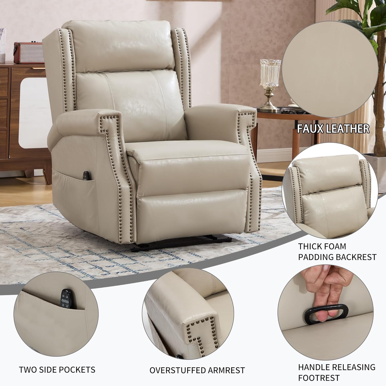 Manual Recliner Chair with Massage & Lumbar Heat, Faux Leather Push Back Recliner with Heavy Duty Motion Mechanism 165° Near-Flat Reclining for Living Room Home Theater