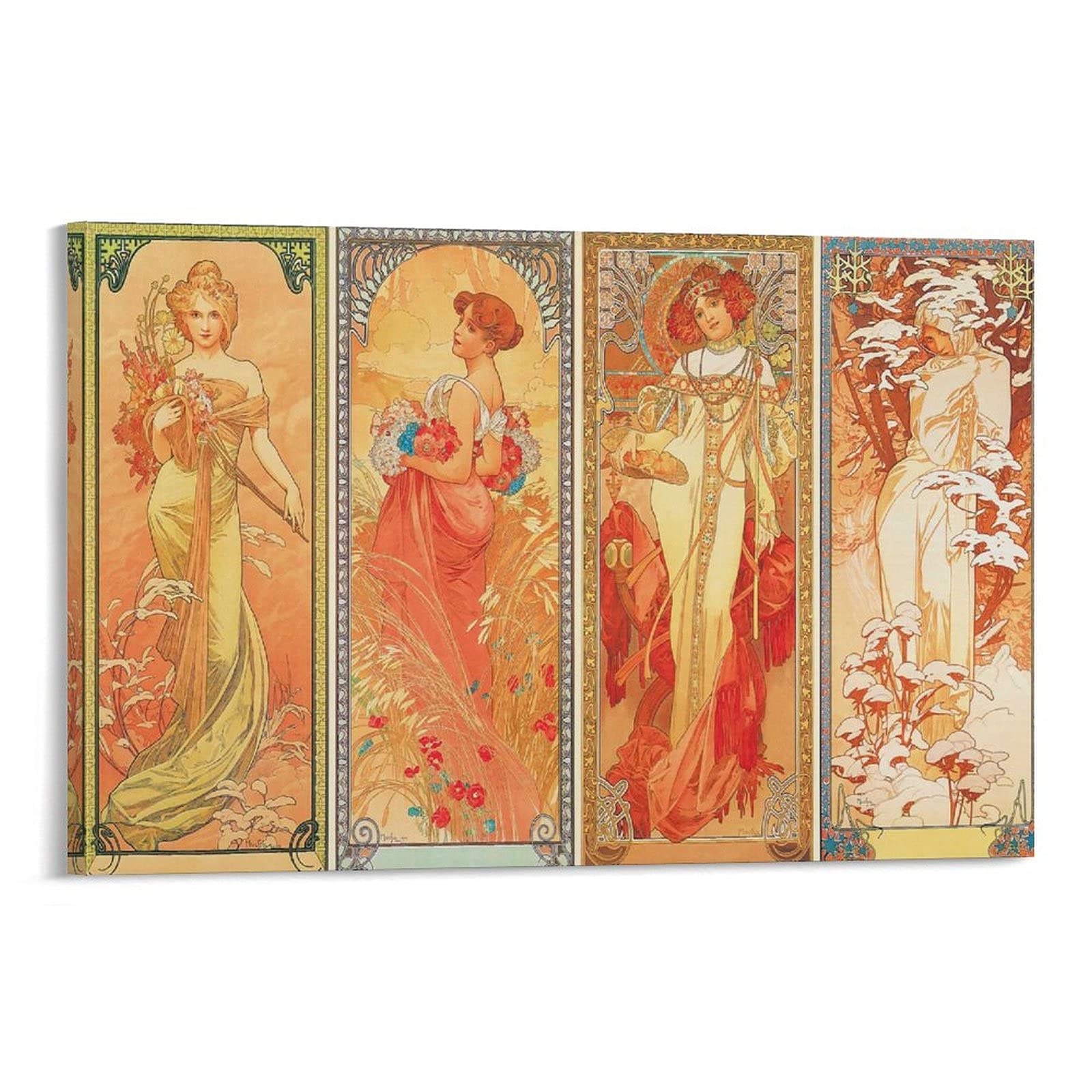 Posterlounge Les saisons Tableau sur toile de Alfons Mucha 90 x 60 cm Déco colorée Tableaux Décoration murale : Alfons Mucha