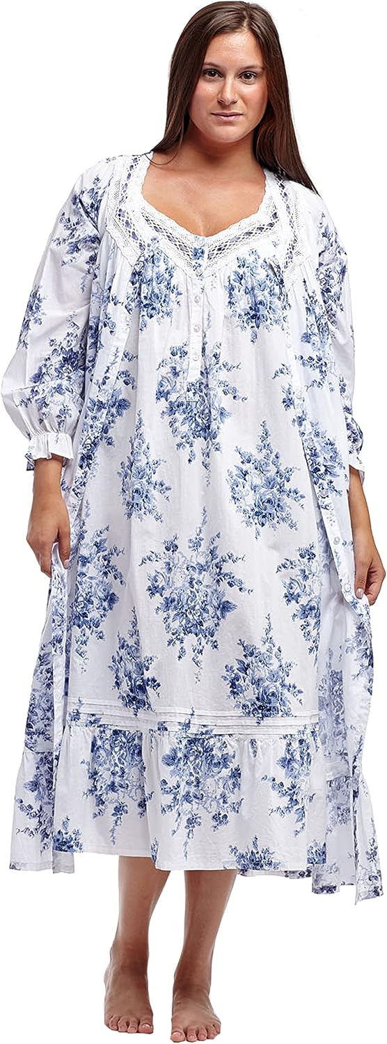 LA CERA Women's Cotton Lace Night Robe