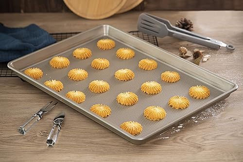 Miniatura 3 de Kitcom Bandeja antiadherente grande para hornear galletas, sartén de acero al carbono resistente para horno, 17.7 x 12.8 pulgadas, oro champán