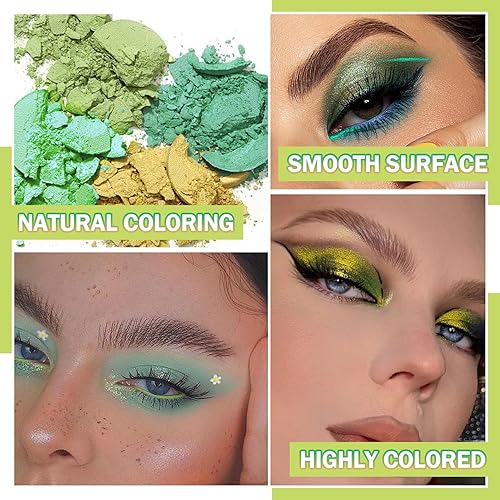 Miniatura 4 de XiaoTu Paleta de sombra de ojos verdes, paleta de maquillaje de sombra de ojos con purpurina verde, mate de larga duración, altamente pigmentada,