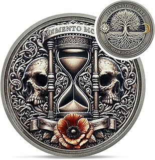 Hourglass Memento Mori Coin - Novelty Tree of Life Stoic Challenge Coin - EDC Amor Fati Skull Token Medallions for Daily Stoic Practice -Inspirational Momento Mori Stoicism Gifts for Men Women Kids