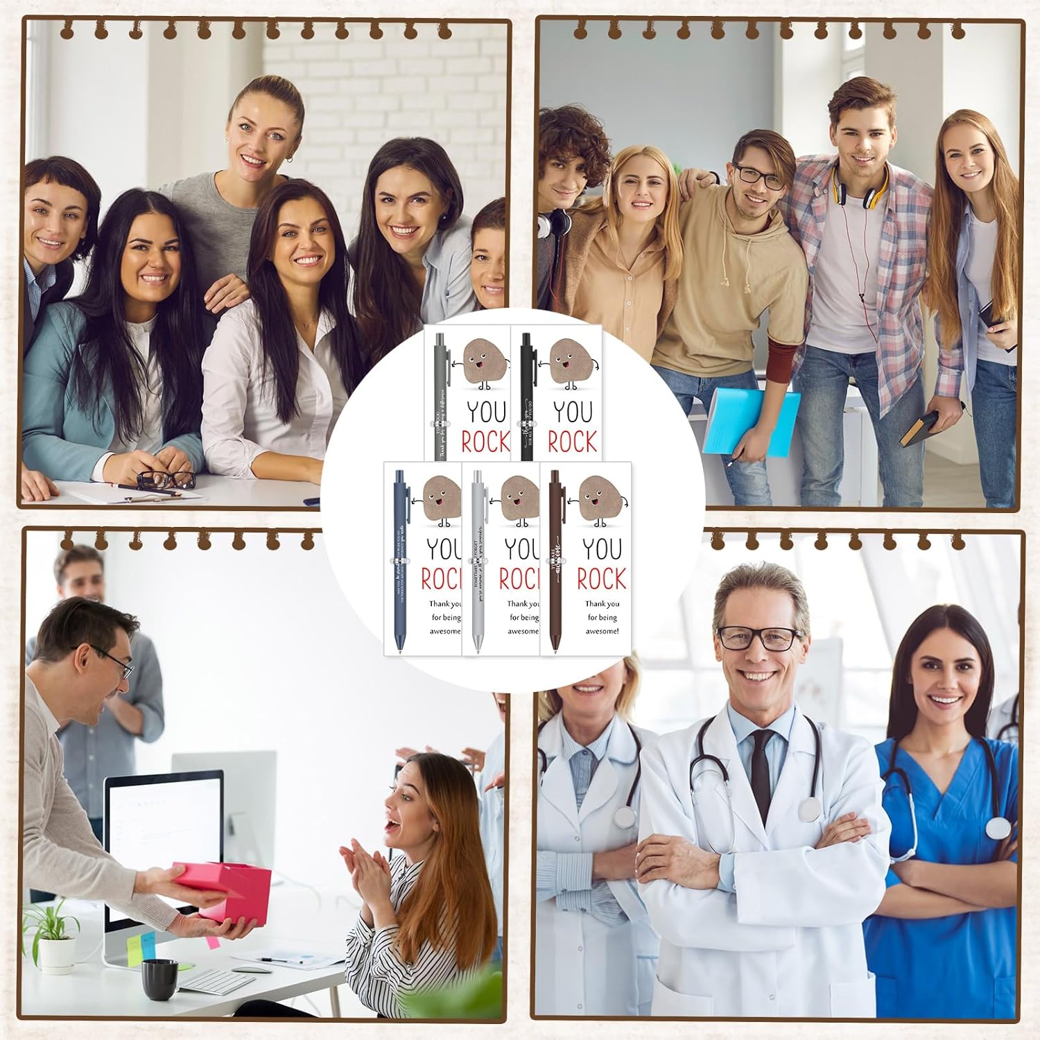 Sayglossy 100 Sets You Rock Pens Gifts Bulk Employee Appreciation Gifts Ballpoint Pens and Inspirational Card for Volunteer Week Lab Week Graduation Coworker Staff Office Team Teacher