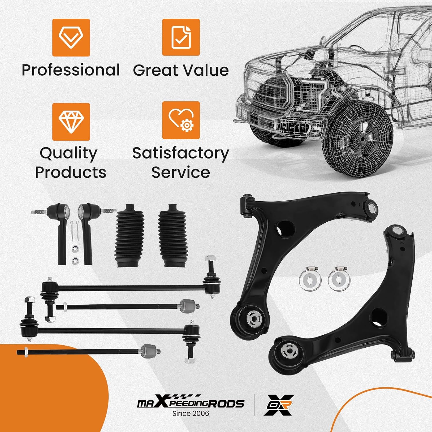 maXpeedingrods 10Pc Suspension Kit for Dodge Grand Caravan 2008-2018 Chrysler Town & Country 2008-2016 Volkswagen Routan 2009-2011, Lower Control Arm w/Ball Joint Sway Bar Link Tie Rod Boots