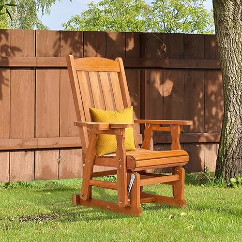 Miniatura 7 de VINGLI Silla planeadora para exteriores de madera para patio con soporte para tazas, planeador de porche con mecanismo de balanceo suave, resistente