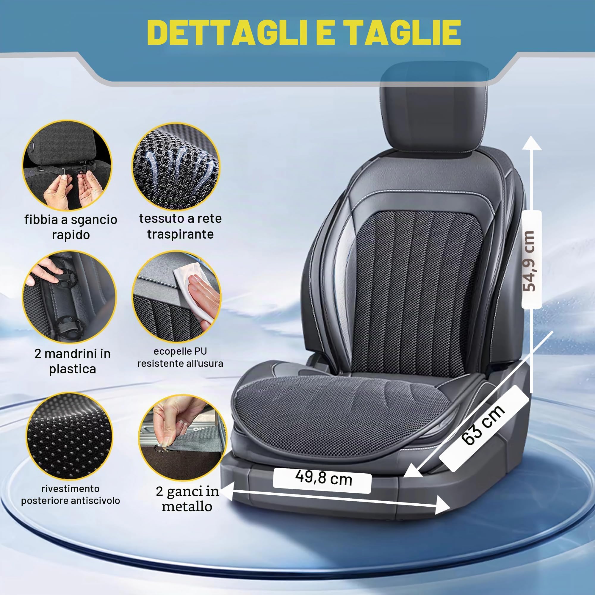 Fodera per Sedile Auto con Raffreddamento, Cuscino Sedile Auto Estivo, Fodera Sedile Auto Ventilata con Massaggio e 16 Ventilatori, Raffreddatore Sedile Anteriore per Veicolo 12V 3-In-1 (Nero