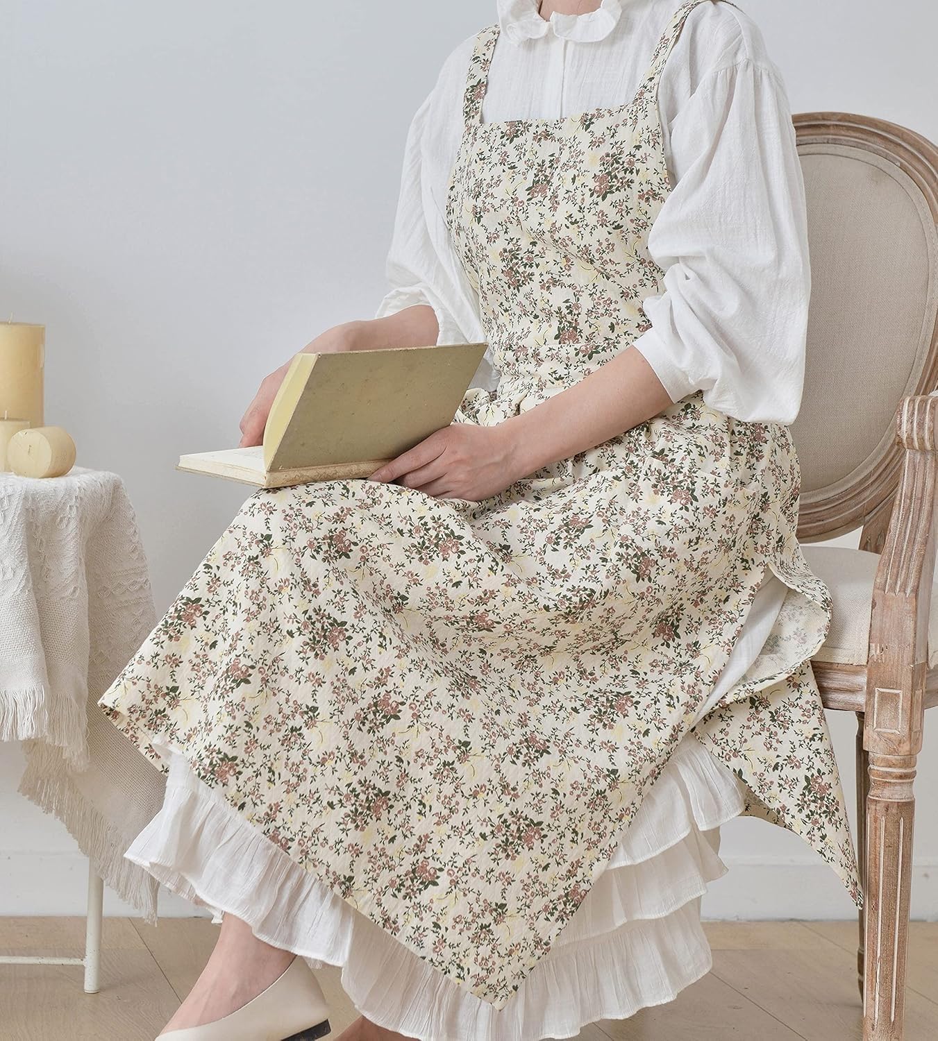 キッチンエプロン 花柄 コットン 防水 レディース エプロン ポケット付き 調節可能 ヴィンテージ ピナフォア 料理 ベーキング用