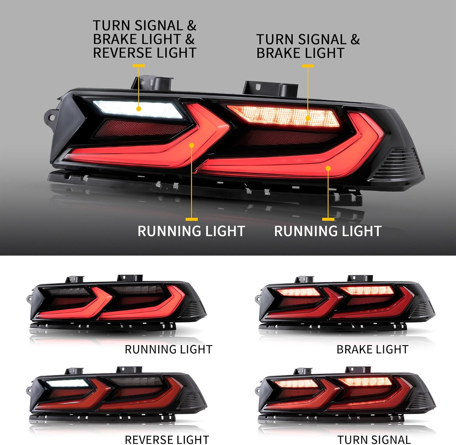 VLAND LED Tail Lights Compatible For Chevy Camaro 2014 2015, With Red Turn Signal, Red & Smoked Lens Style
