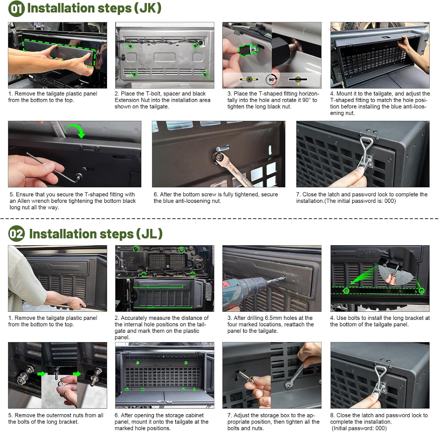 Tailgate Table Molle Panel Lock Box Compatible with Jeep Wrangler JK JKU JL JLU Foldable Rear Storage Box,Multi-functional Cargo Rack Shelf Camping Desk Bin image 3