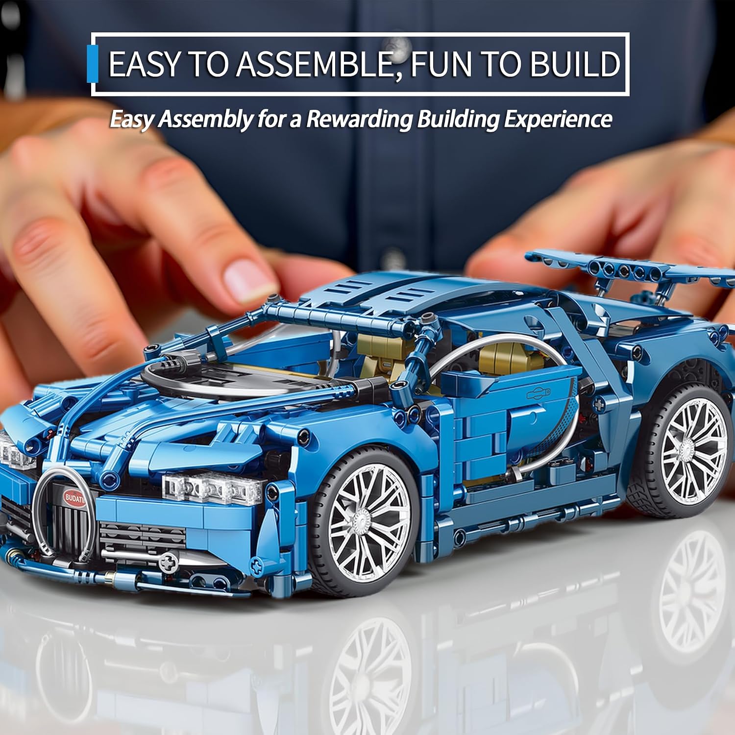 Sports Car Building Sets Easter 1037 PCS 1:14 Scale Technic Model with Movable Doors and Steering Blue Supercar Creative Display Gift Christmas Birthday Ages 14+