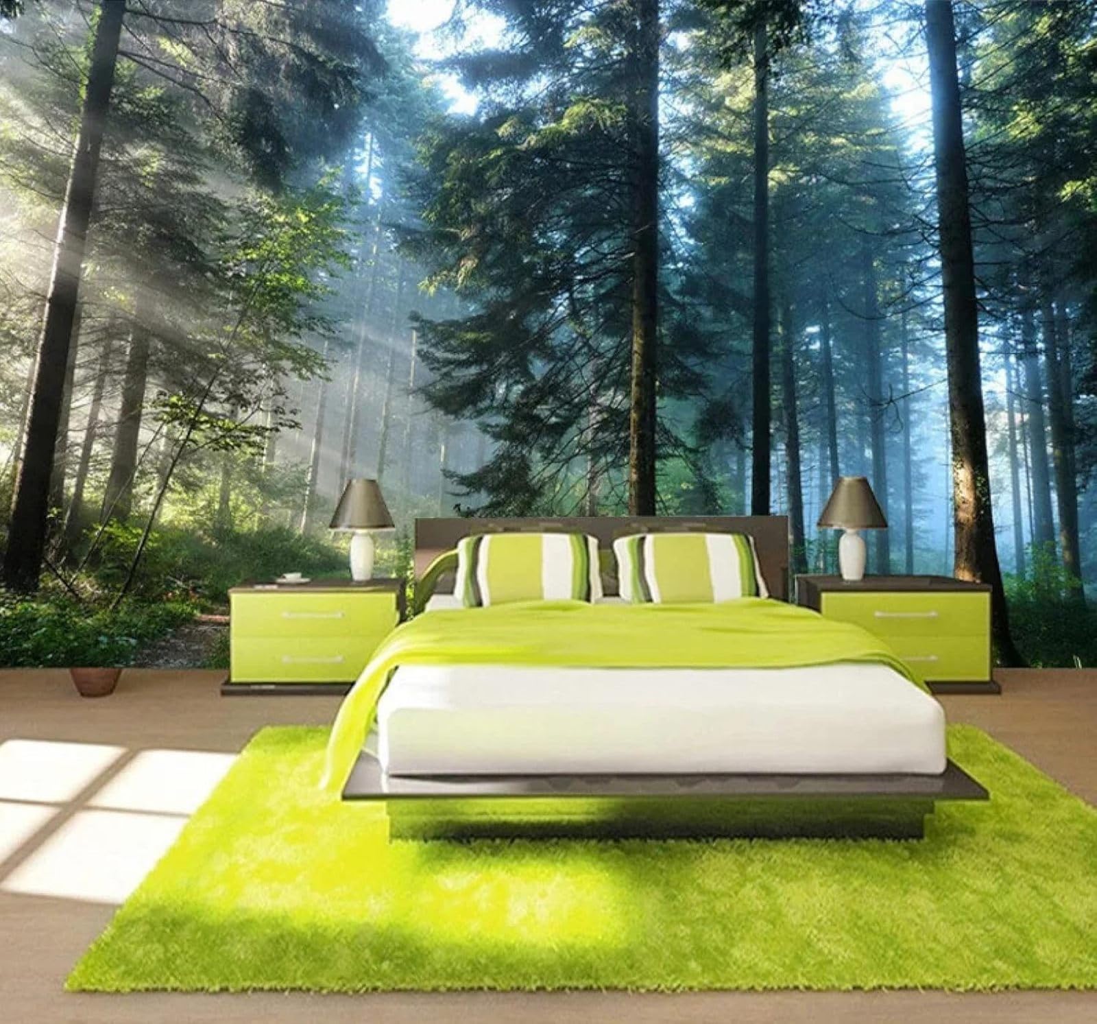 Xlming 250Cm×170Cm(B×H) Large Sunny Fresh Woodland Landscape 3D Wallpaper Premium Textured Silk Study Dining Living Room Bedroom Sofa Tv Wall Easy Install-250Cm×170Cm