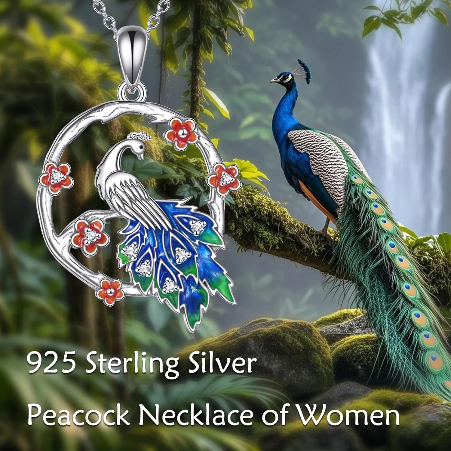 Diamond Peacock Necklace for Women 925 Sterling Silver Colored Peacock Pendant Necklace Cute Bird Animal Jewelry Gifts for Mom Wife Sister Friend Christmas Birthday,18+2 inch - Image 6