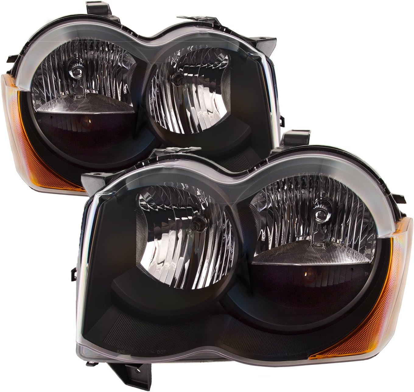 PERDE Compatible with Jeep Grand Cherokee Black Halogen Headlights Set