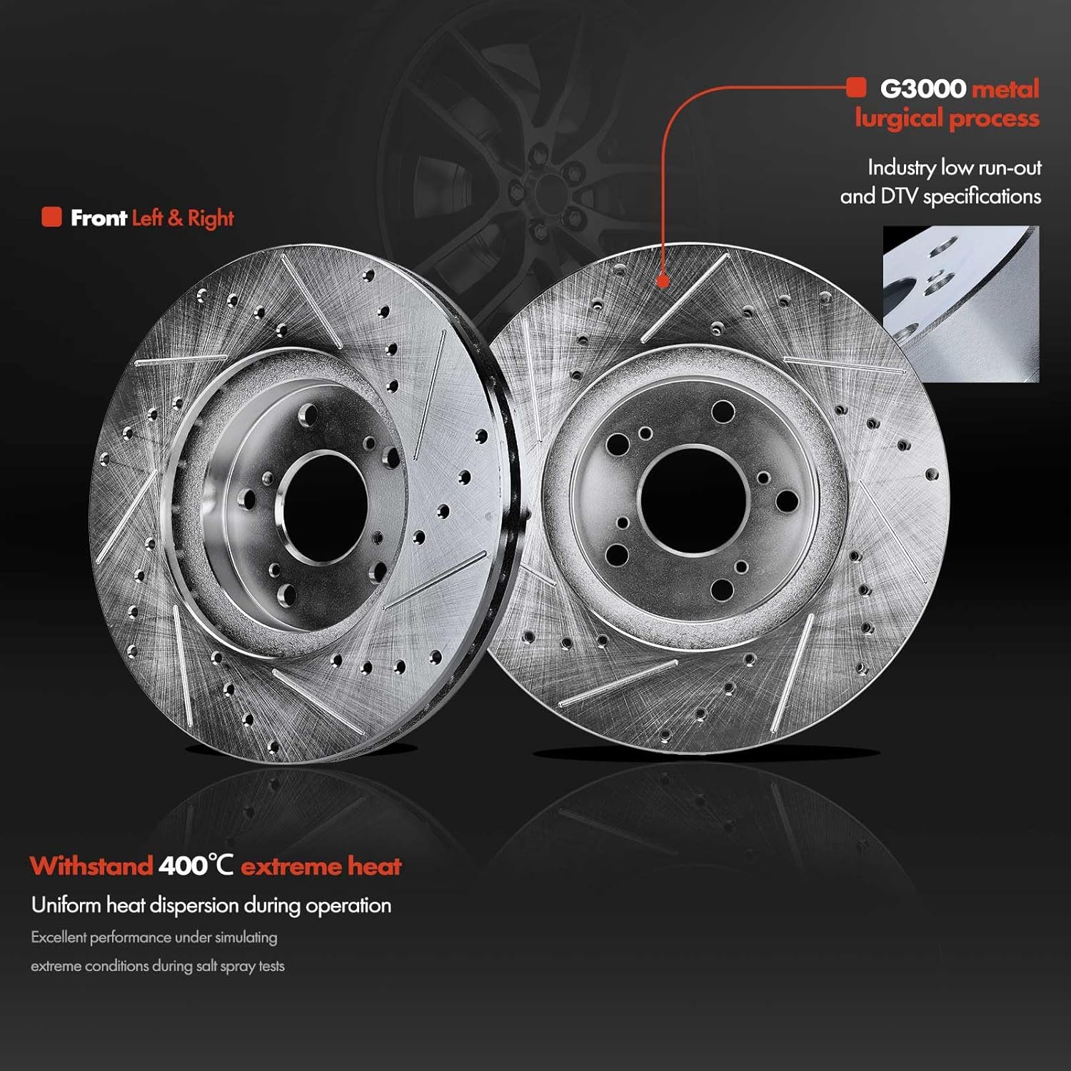 A-Premium 11.81 inch(300mm) Front Drilled and Slotted Disc Brake Rotors+Ceramic Pads Kit Compatible with Select Acura and Honda Models - MDX 2001-2002, Odyssey 1999 2000 2001 2002 2003 2004, 6-PC Set