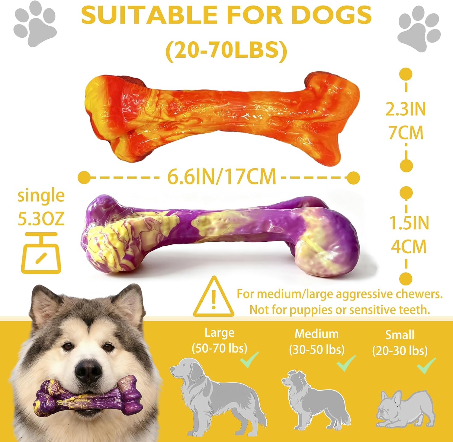 3-Pack Dog Chew Toys for Aggressive Chewers, Medium Large Breed | Indestructible Dog Bone Toys to Keep Them Busy,Dental Textured, Long Lasting,Beef Flavor