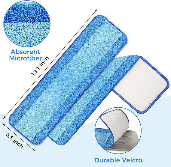 4-Pack 18 Inch Microfiber Mop Pads Compatible with Bona, Washable Reusable