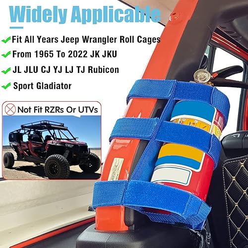 Miniatura 2 de Fire Extinguisher Holder Roll Bar Adjustable Strap Brackets Fits for Jeep Wrangler Unlimited CJ YJ TJ LJ JK JKU JL JLU,Blue with USA Flag Pattern