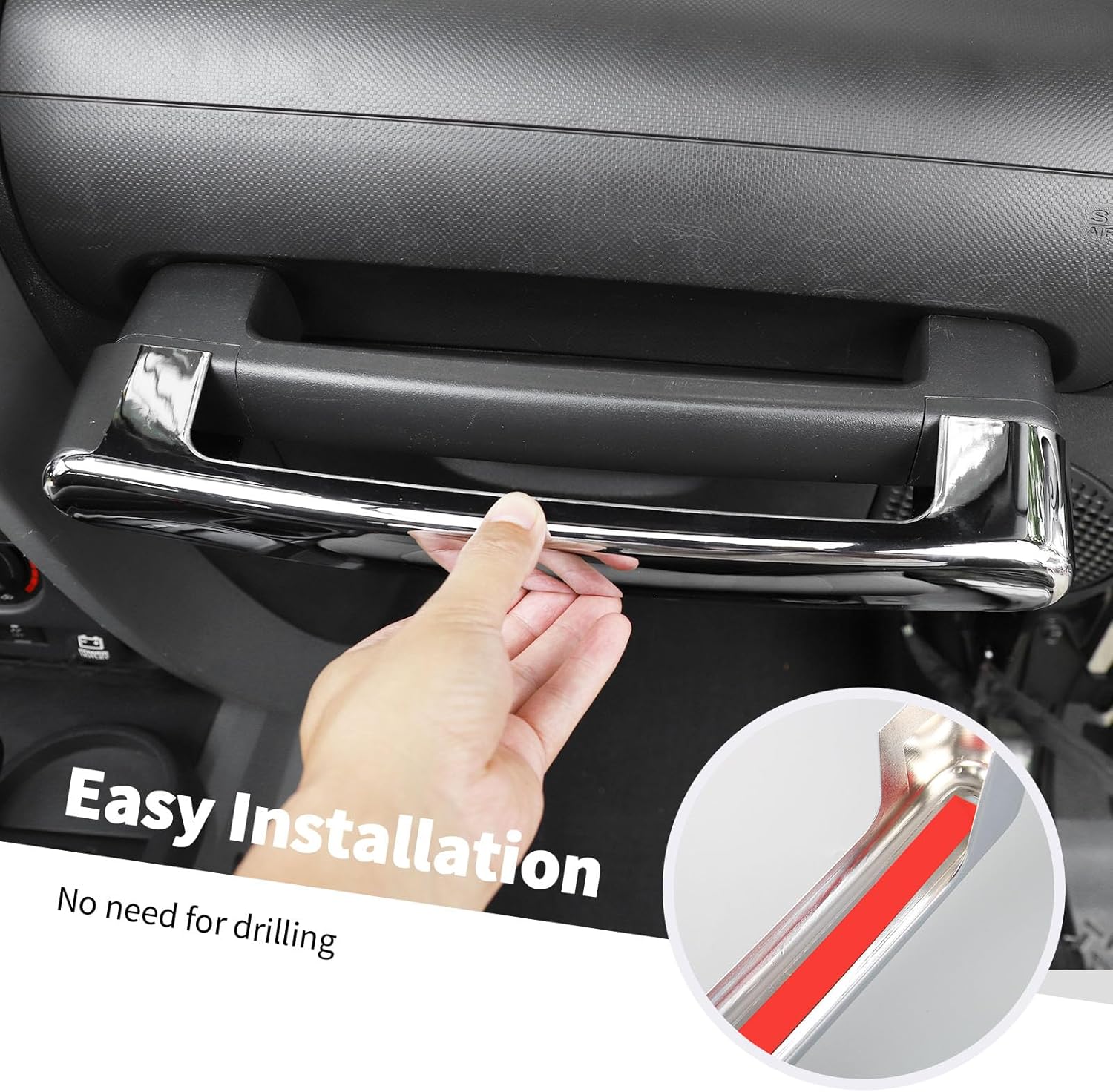 Jimen Compatible with Jeep Wrangler JK & Unlimited 2007-2010, Co-Pilot Grab Handle Cover Trim (Chrome)